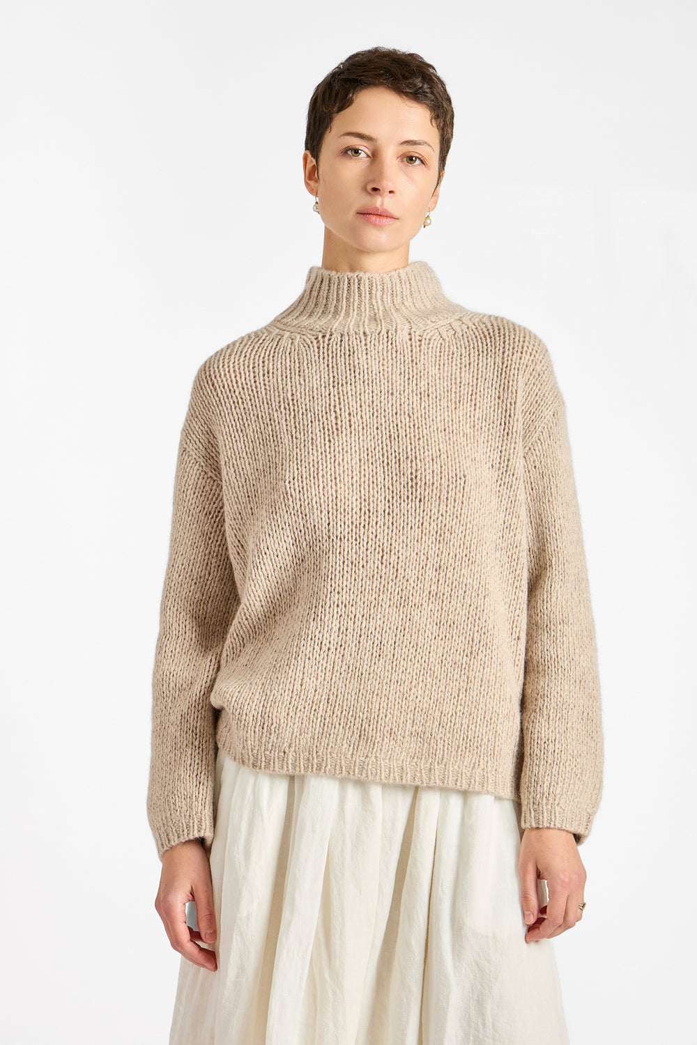 Hand Made High-Necked Pullover in Beige