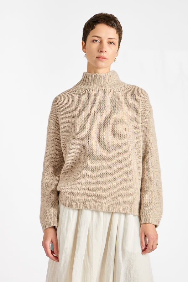 Hand Made High-Necked Pullover in Beige