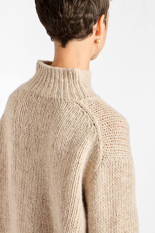 Hand Made High-Necked Pullover in Beige