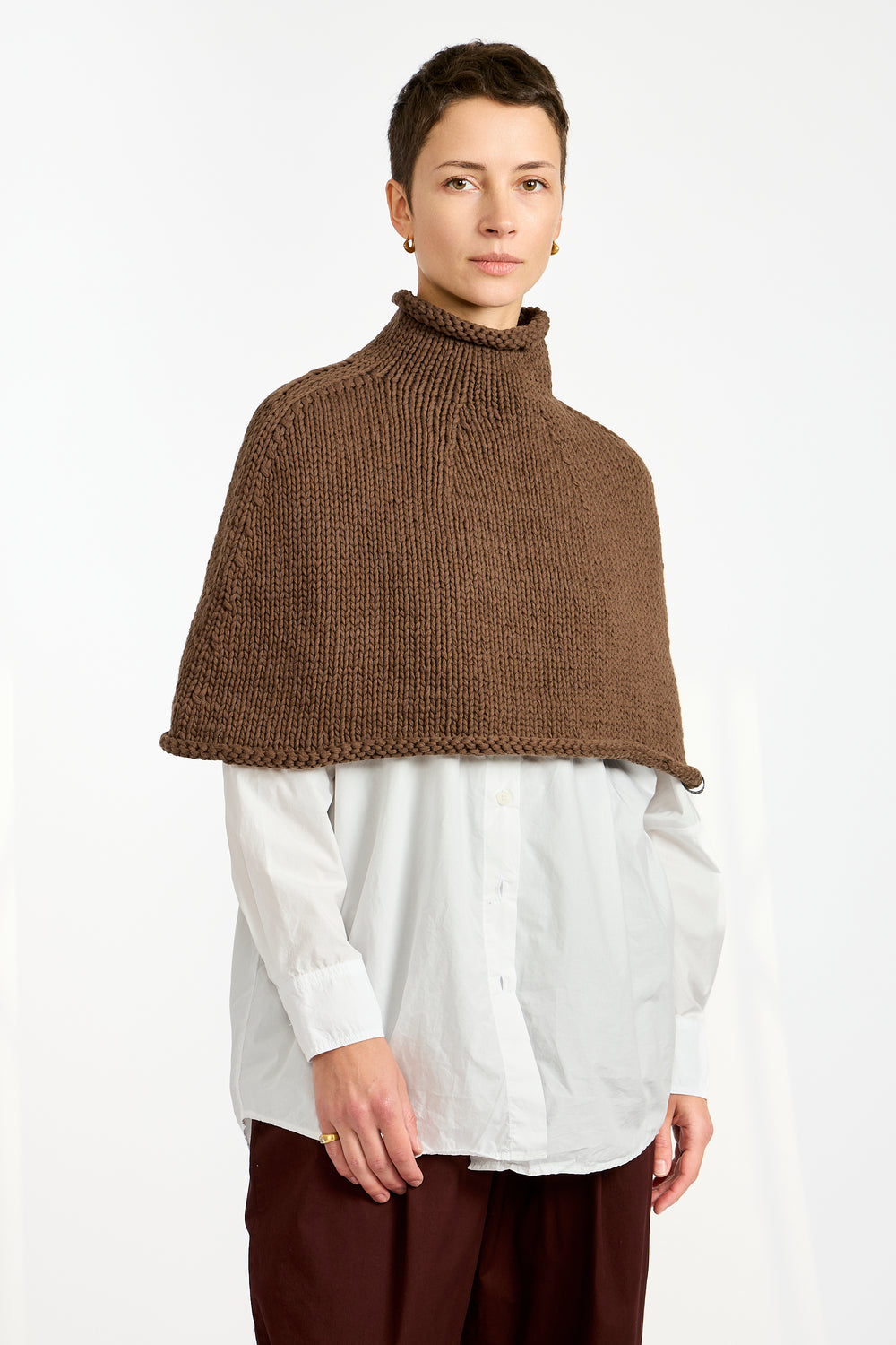Knit Poncho in Dark Brown
