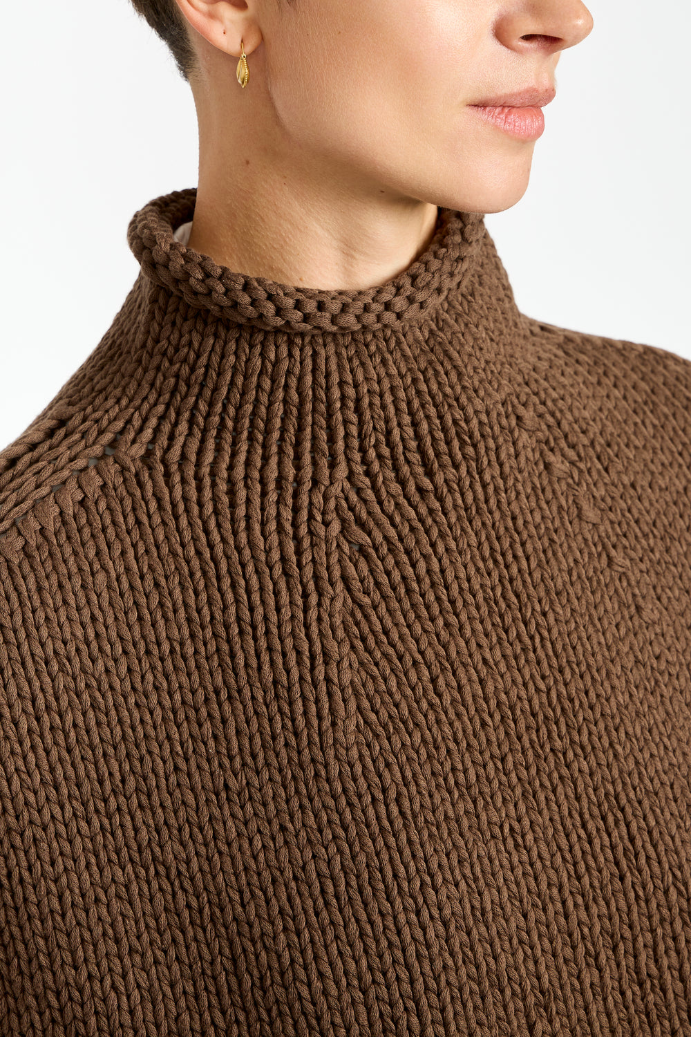 Knit Poncho in Dark Brown