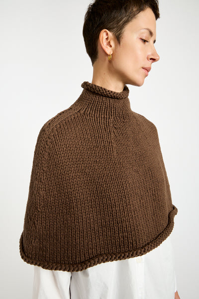 Knit Poncho in Dark Brown