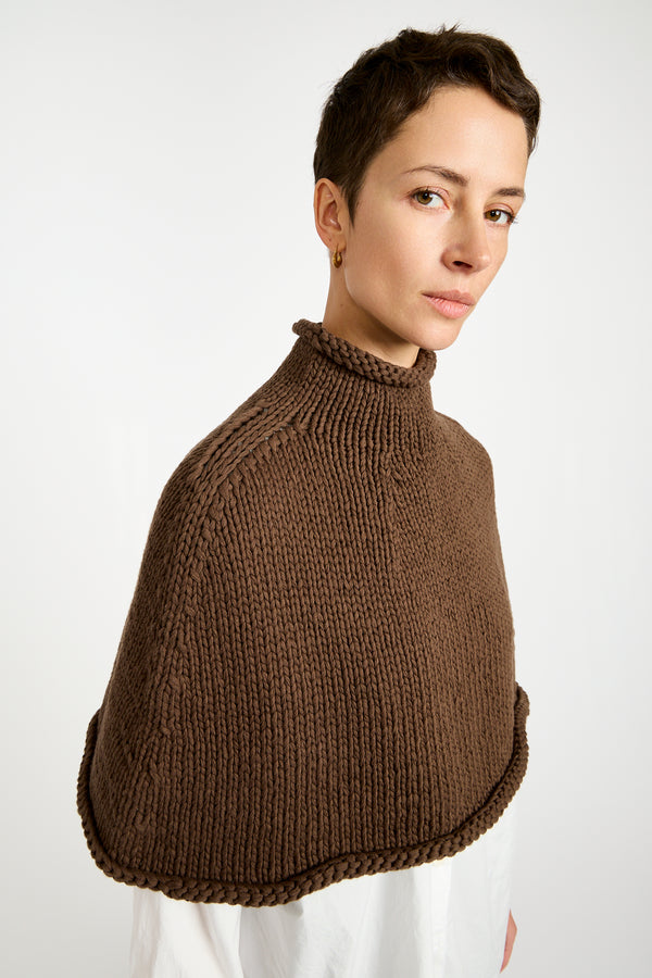 Knit Poncho in Dark Brown