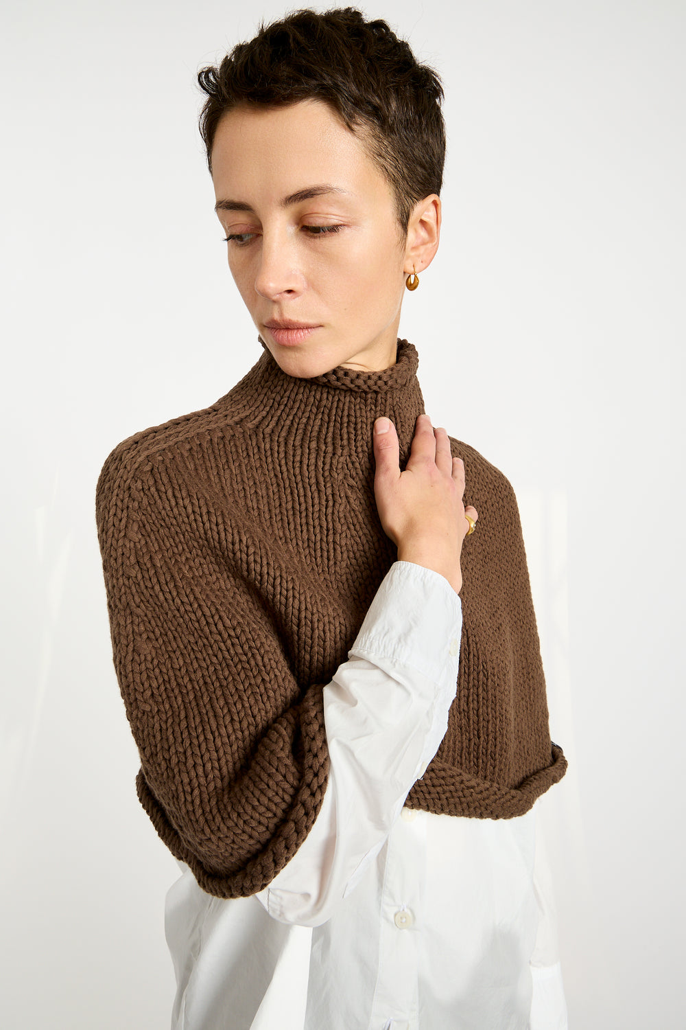 Knit Poncho in Dark Brown