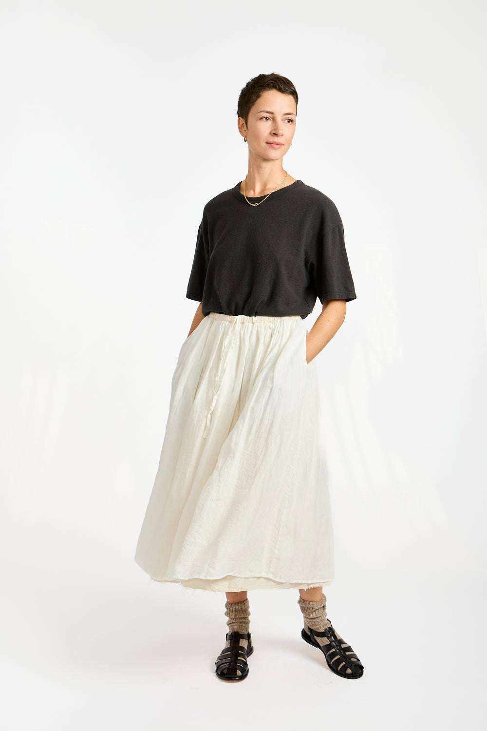 Linen Reversible Skirt in White
