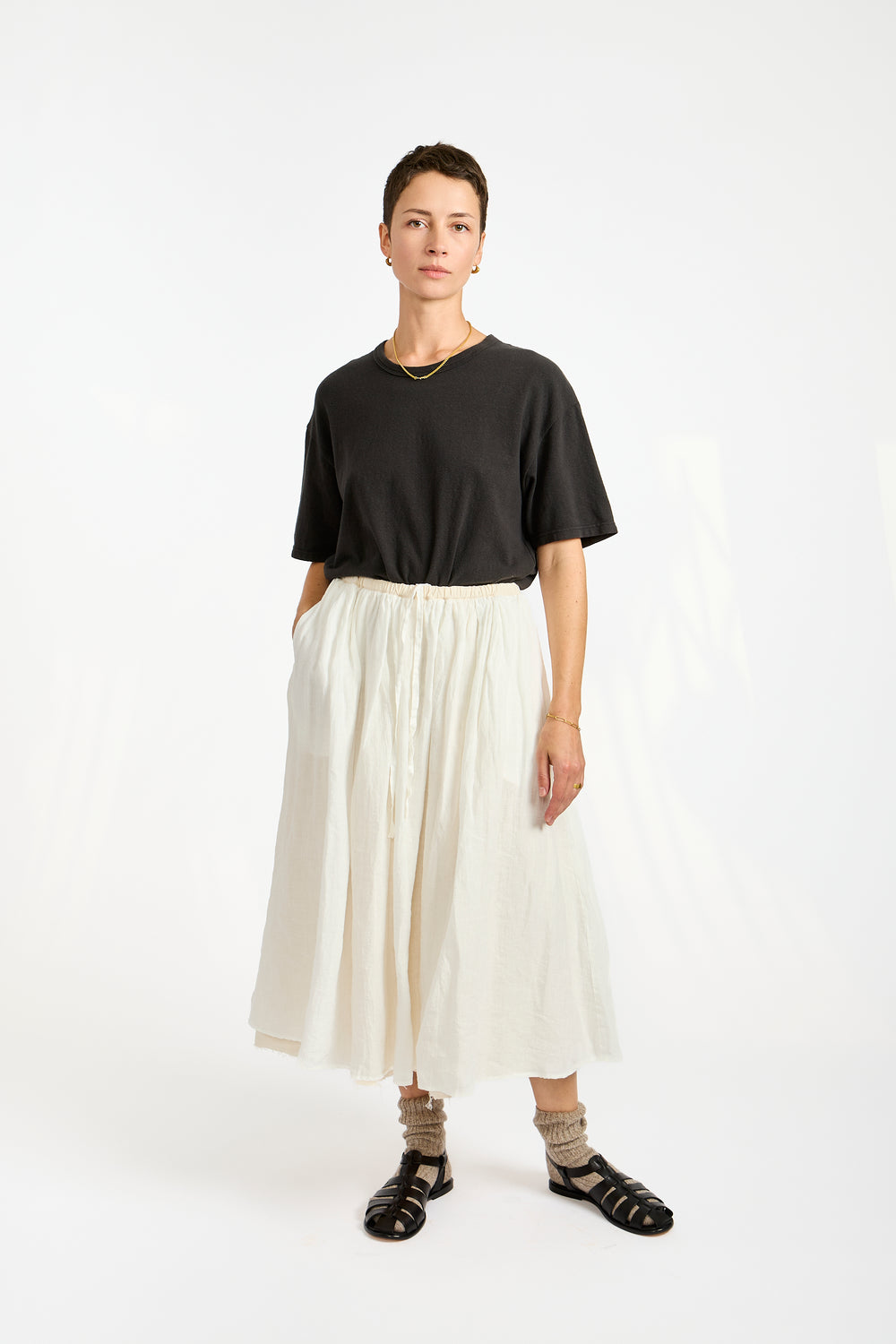 Linen Reversible Skirt in White