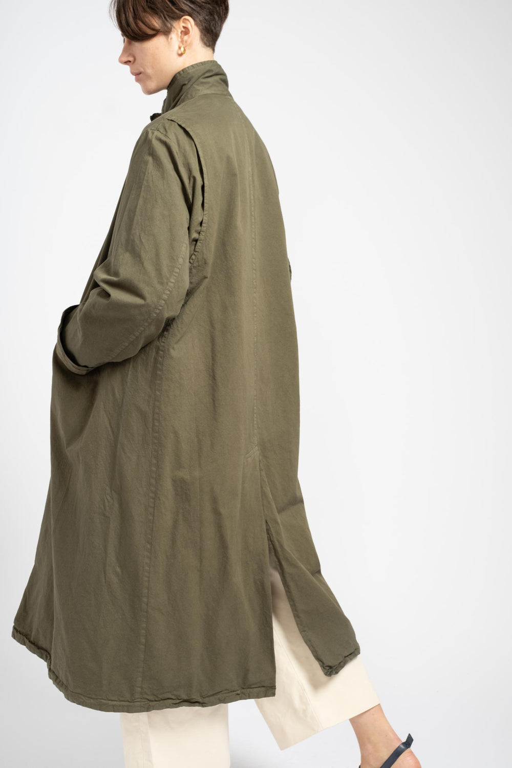 Long Garment Dye Coat in Khaki