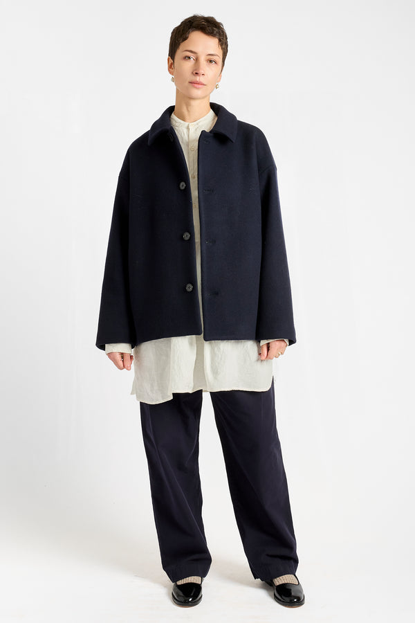 Melton Short Coat in Navy
