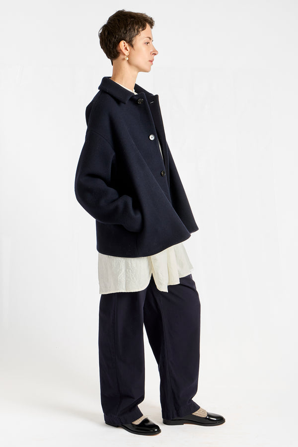 Melton Short Coat in Navy