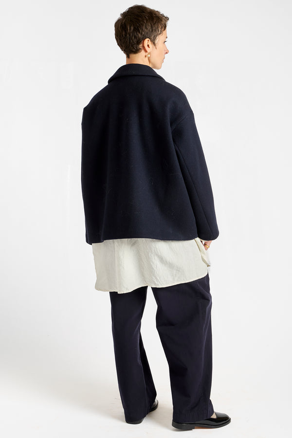 Melton Short Coat in Navy