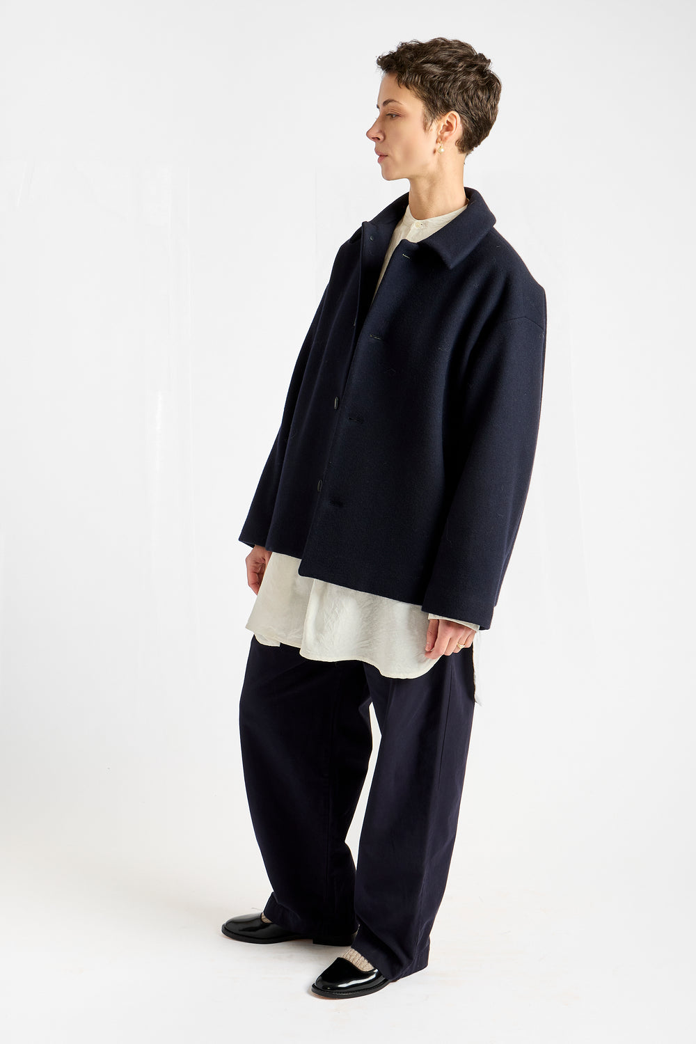 Melton Short Coat in Navy
