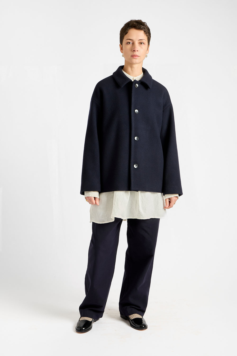 Melton Short Coat in Navy