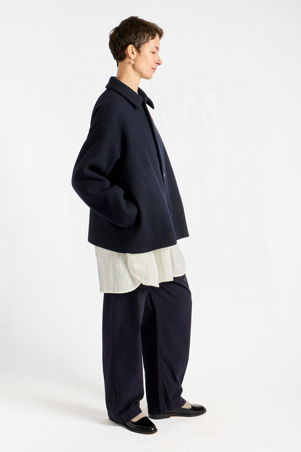 Melton Short Coat in Navy