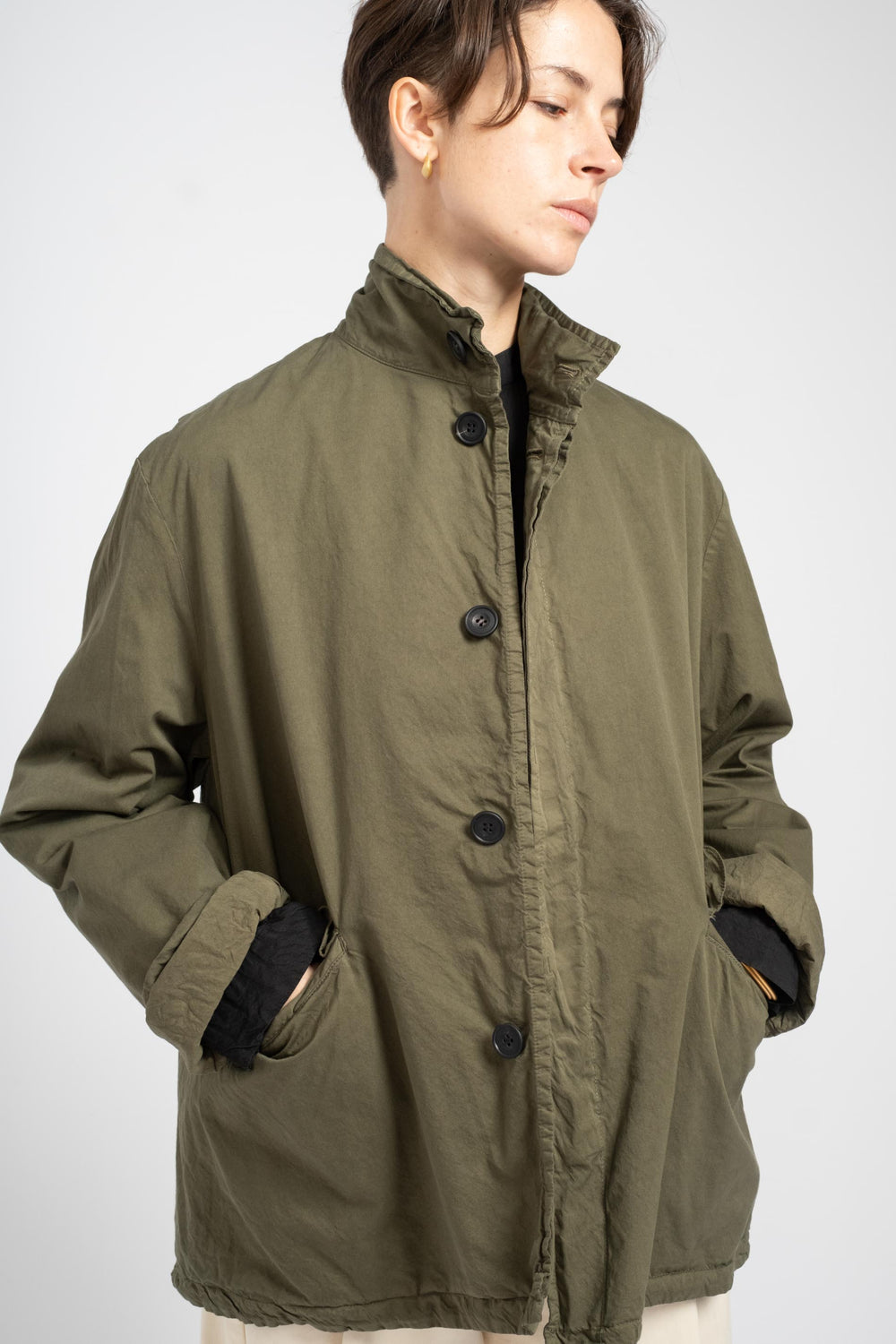 Short Garment Dye Coat in Khaki