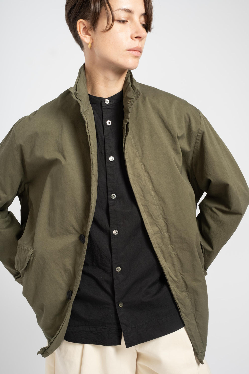 Short Garment Dye Coat in Khaki