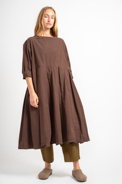 Box Tuck Dress in Brown