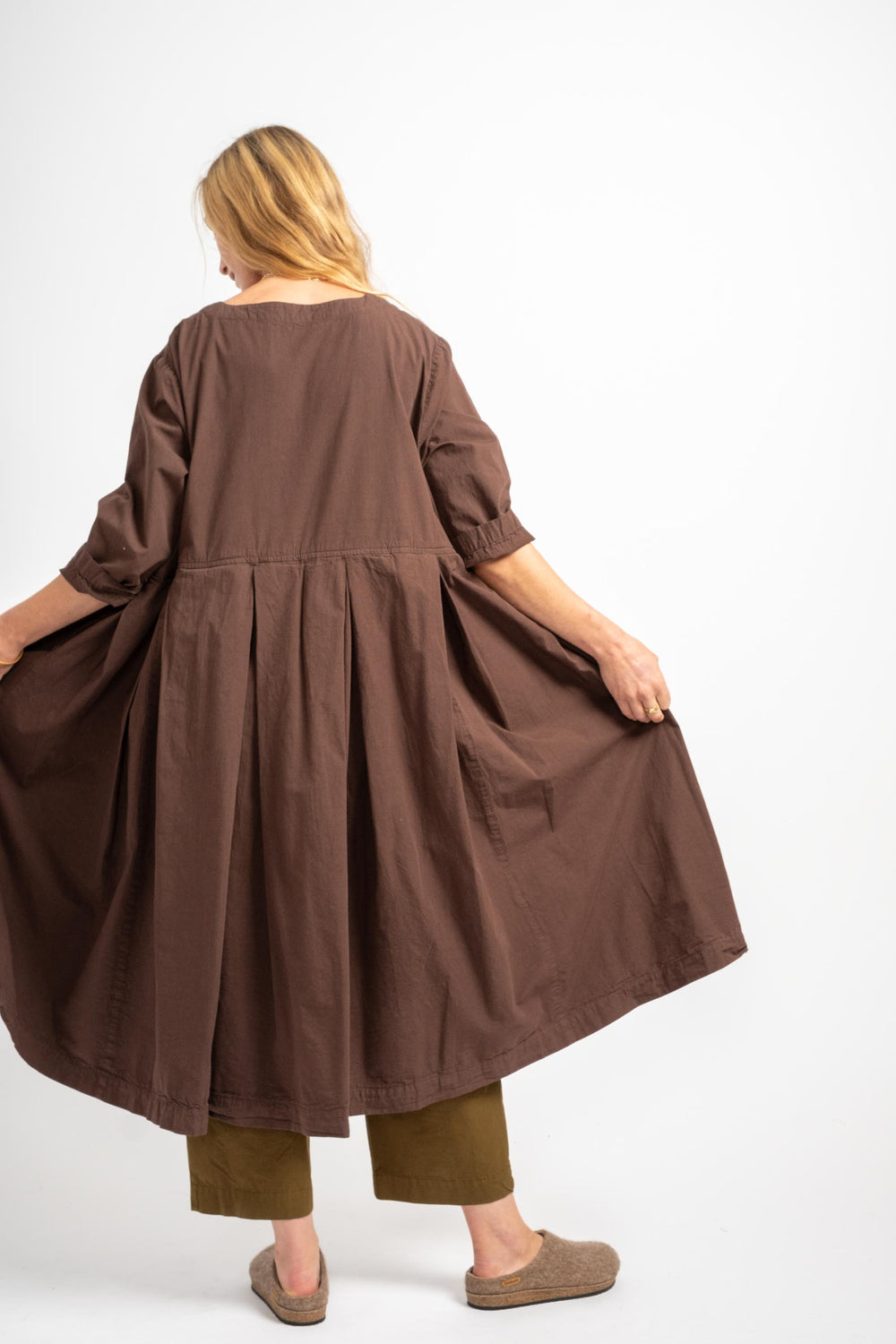 Box Tuck Dress in Brown