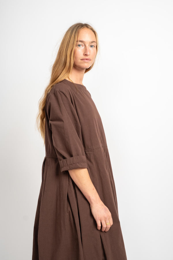 Box Tuck Dress in Brown