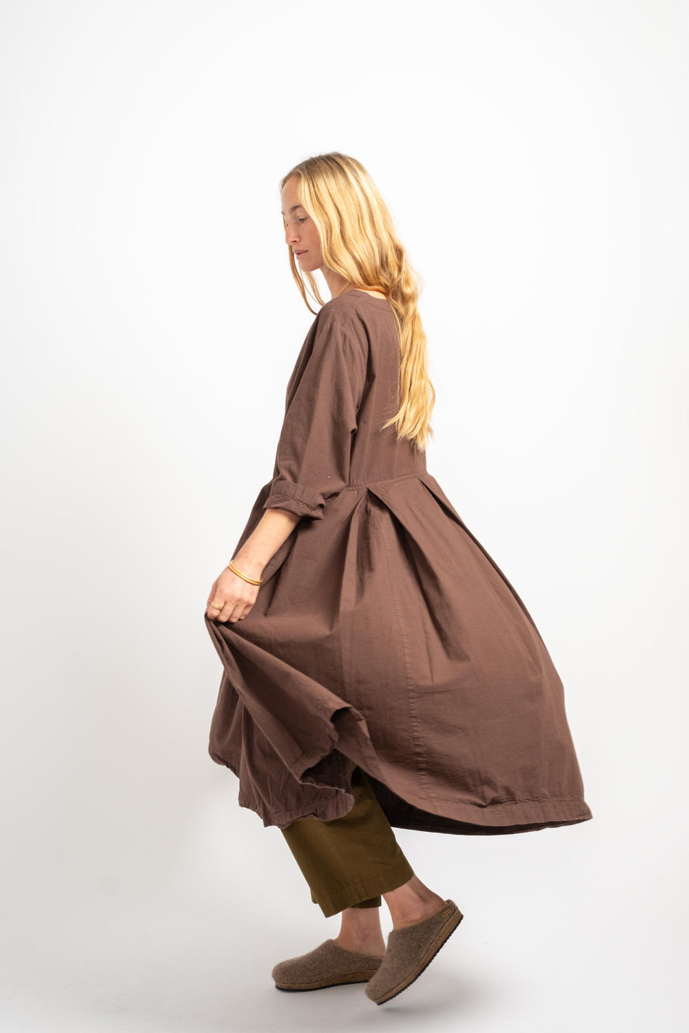 Box Tuck Dress in Brown