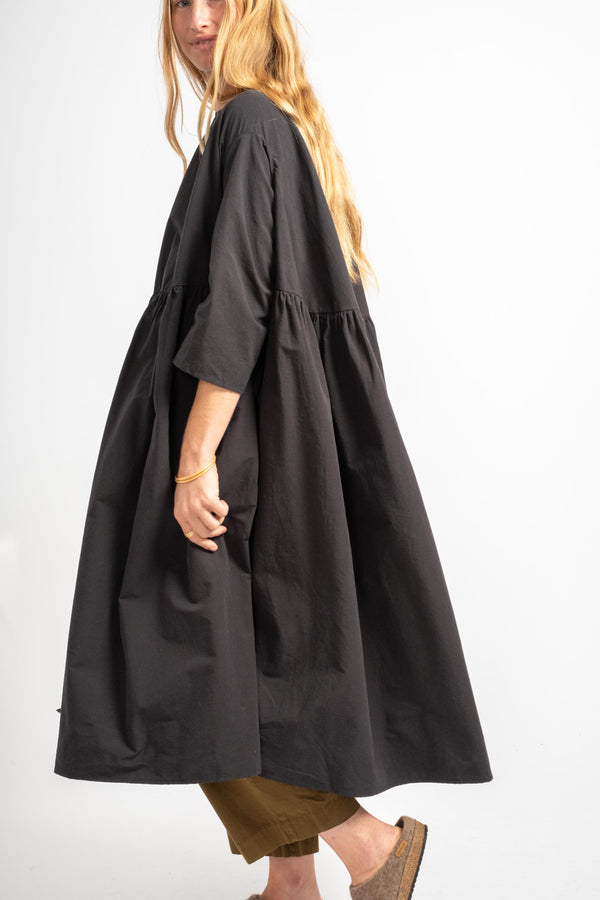 Circle Gathered Dress in Black