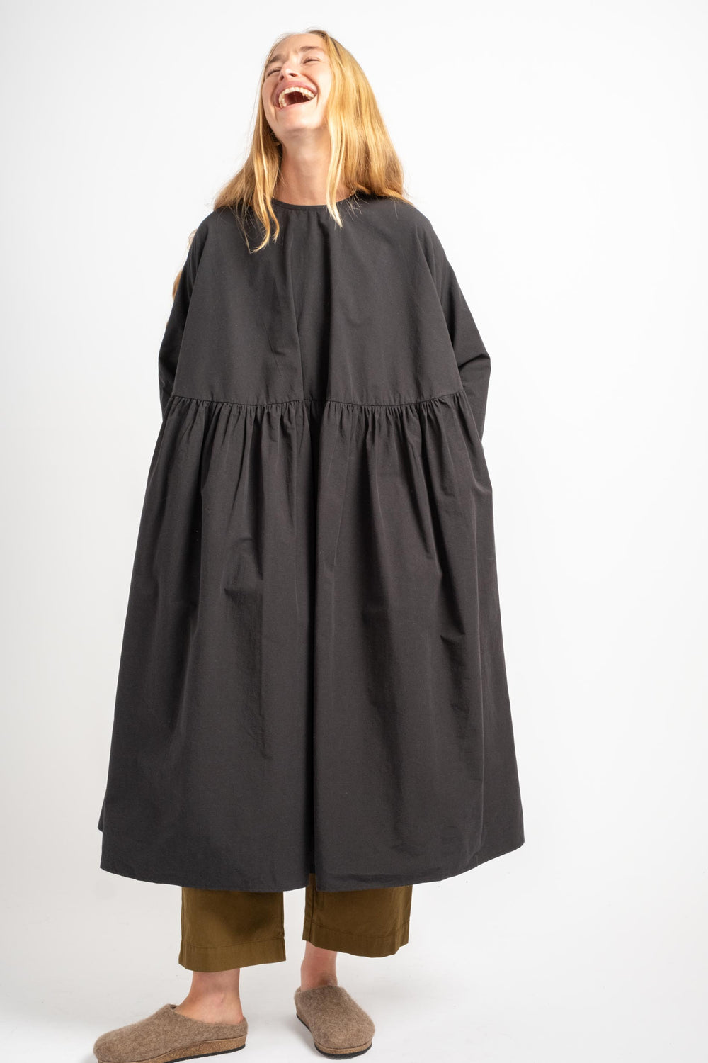 Circle Gathered Dress in Black