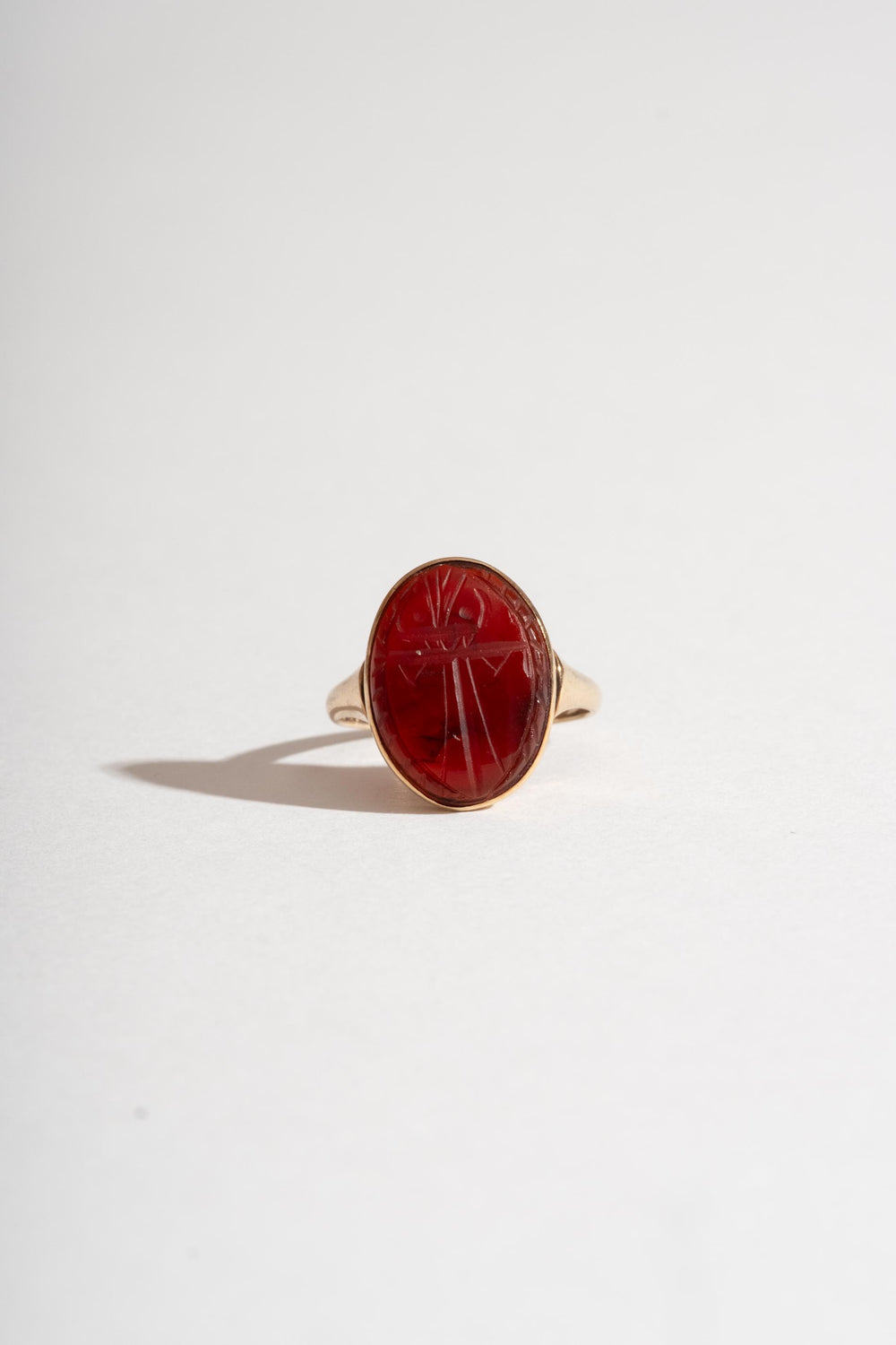 10K Carved Carnelian Scarab Ring