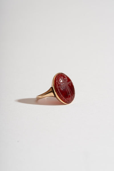 10K Carved Carnelian Scarab Ring