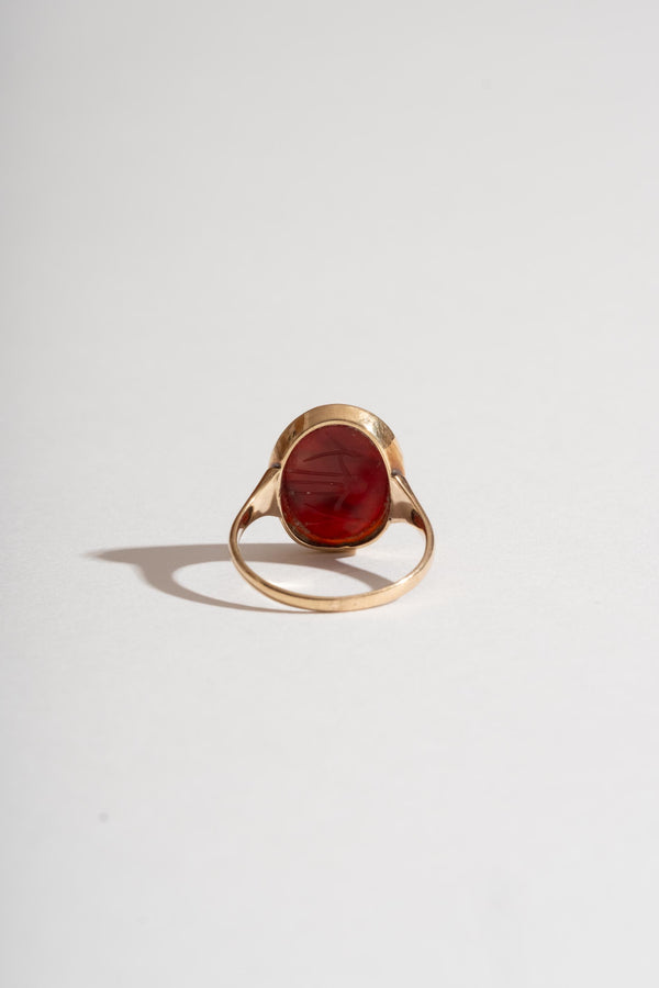 10K Carved Carnelian Scarab Ring