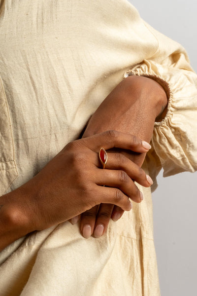 14K Carnelian Navette Ring