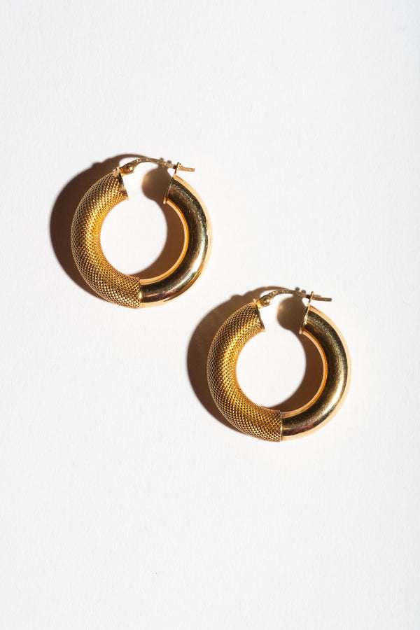 14K Chubby Half Textured Hoops