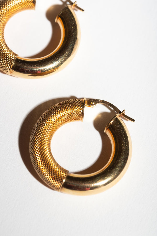 14K Chubby Half Textured Hoops