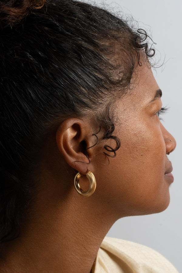 14K Chubby Half Textured Hoops