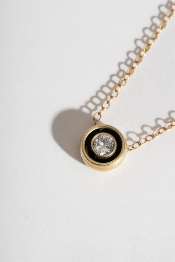 14K Diamond Circle Pendant Necklace