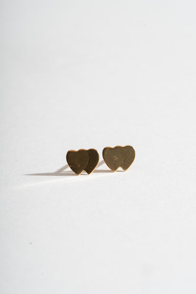 14K Double Heart Studs