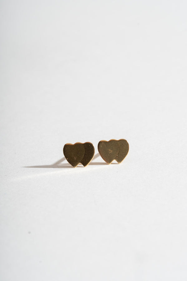 14K Double Heart Studs