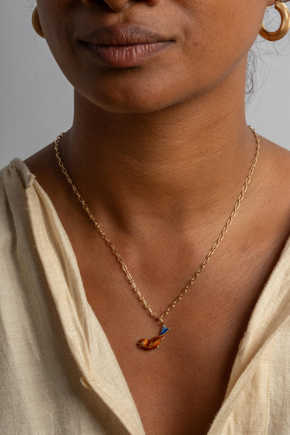 14K Enamel Sparrow Charm