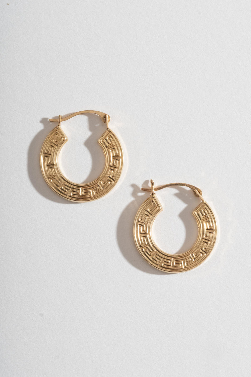 14K Greek Key Hoops