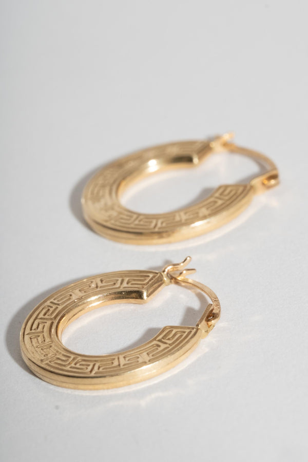 14K Greek Key Hoops