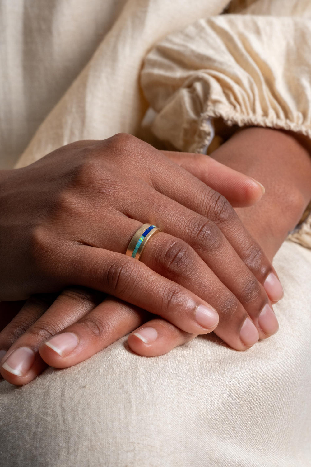 14K Lapis and Opal Inlay Band