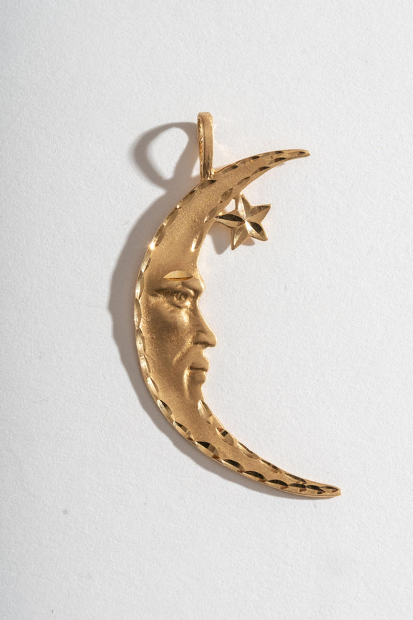 14K Large Crescent Moon Pendant