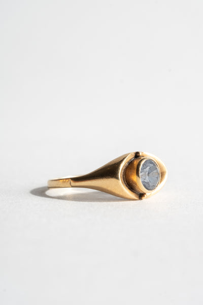 14K Modern Aquamarine Eye Shaped Ring