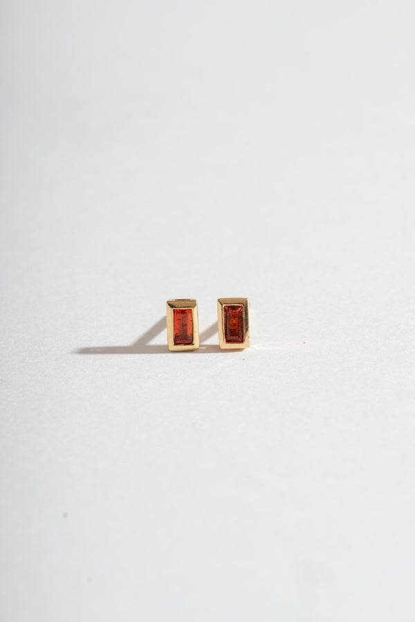 14K Orange Sapphire Baguette Studs