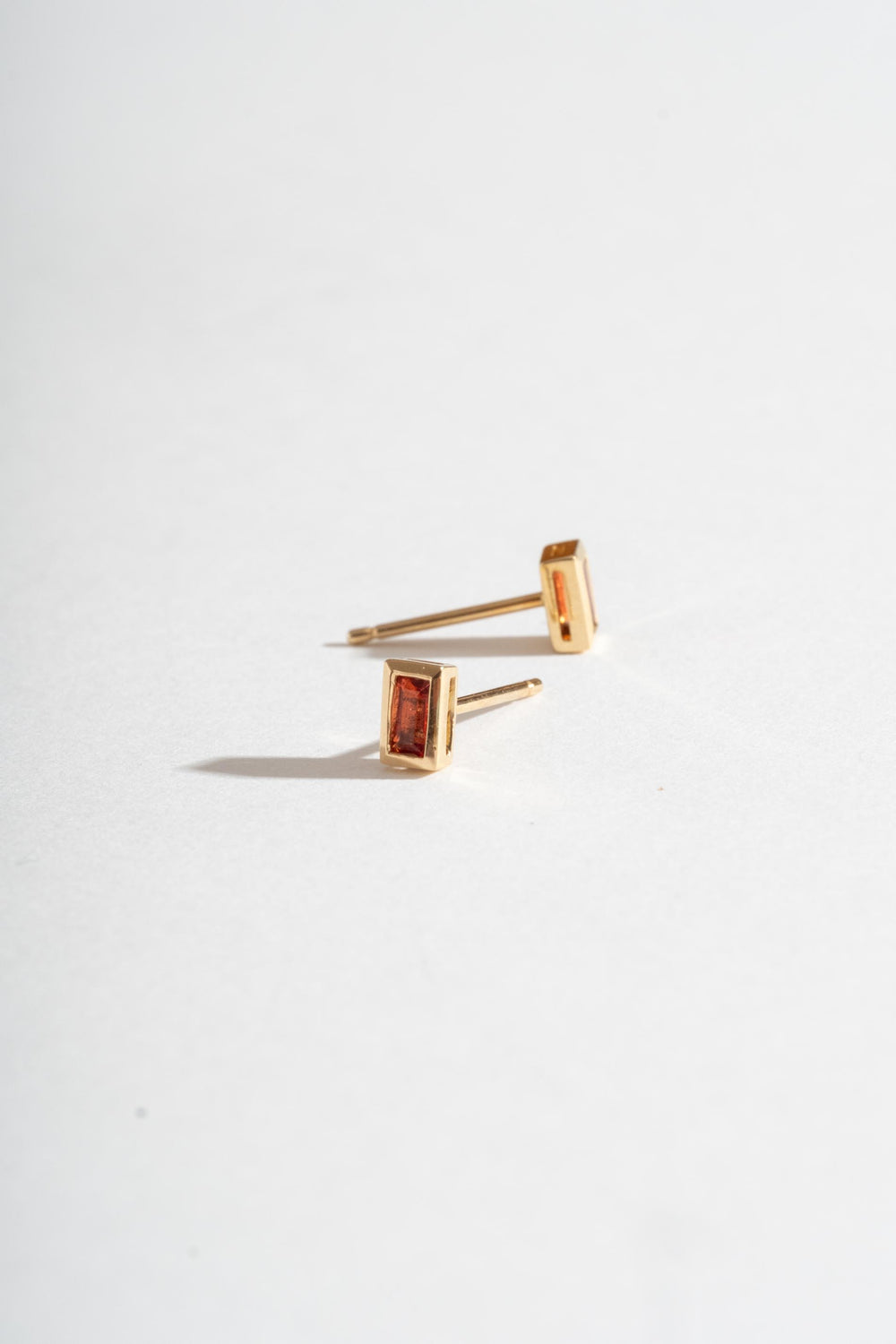 14K Orange Sapphire Baguette Studs