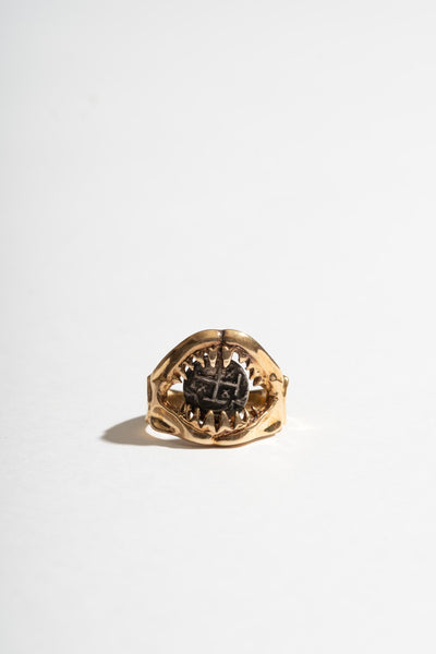 14K Shark Jaw Ring with Silver Roman Coin