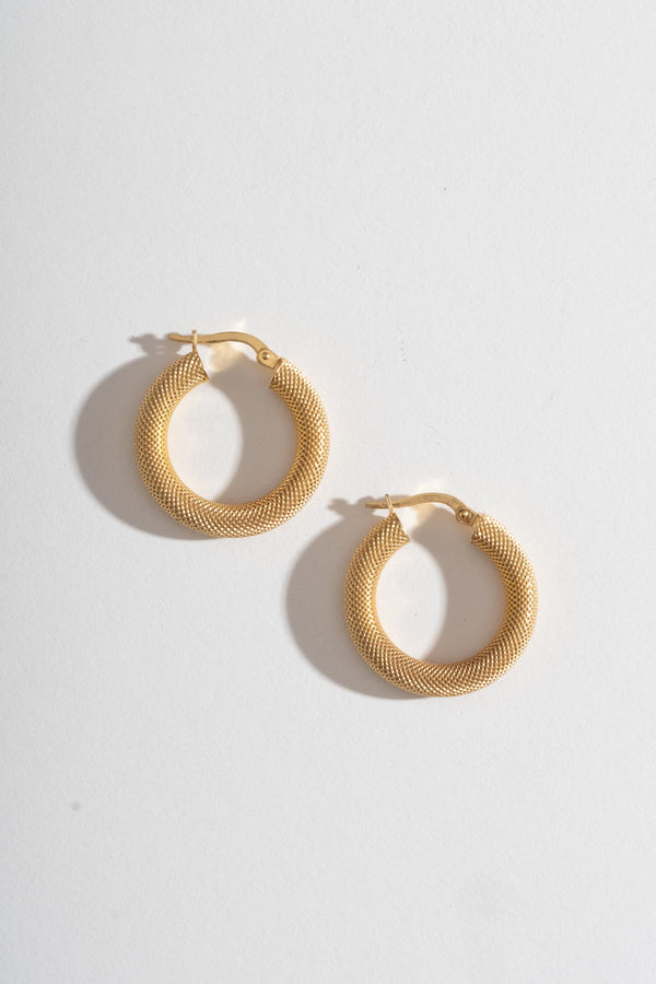 14K Textured Italian Hoops