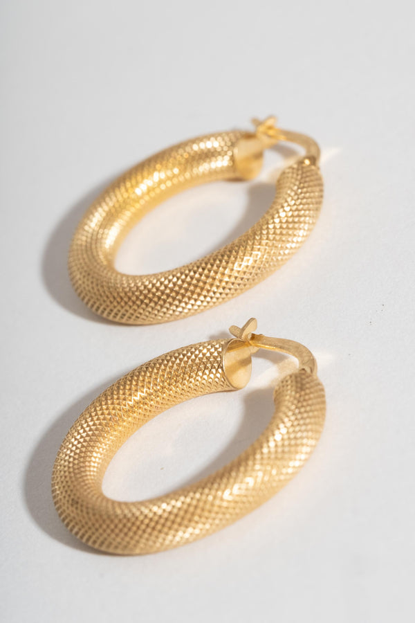 14K Textured Italian Hoops