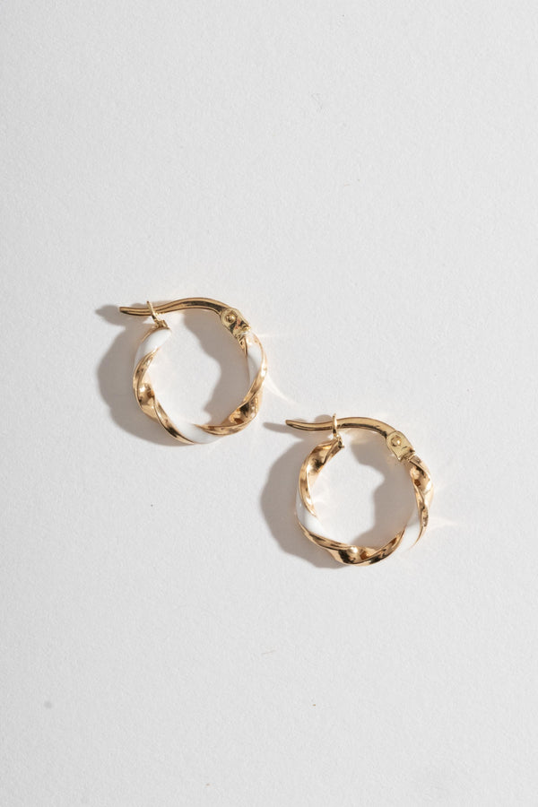 14K White Enamel Twist Hoops