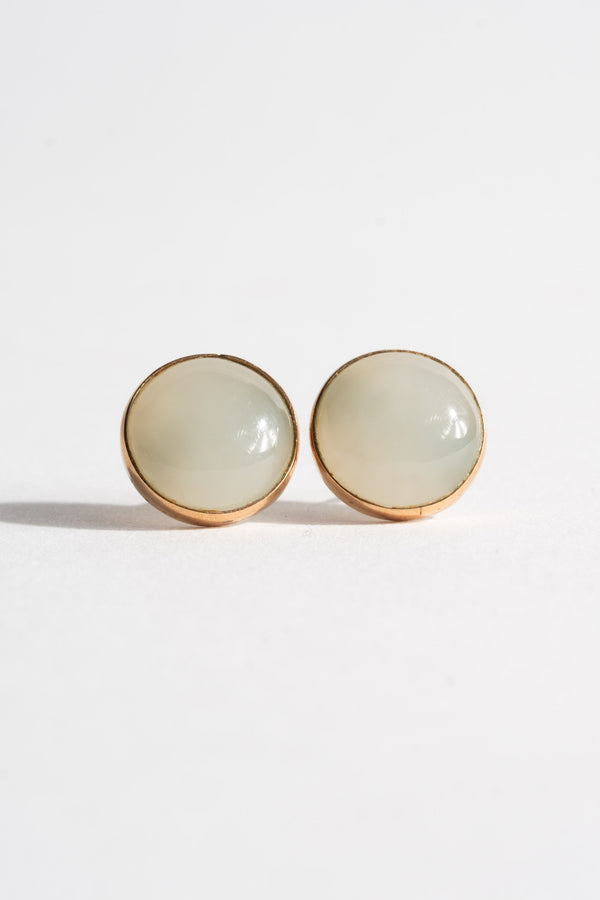 14K White Jade Cabochon Studs