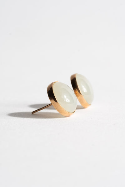 14K White Jade Cabochon Studs