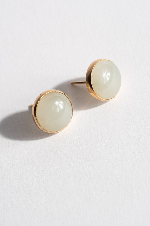 14K White Jade Cabochon Studs